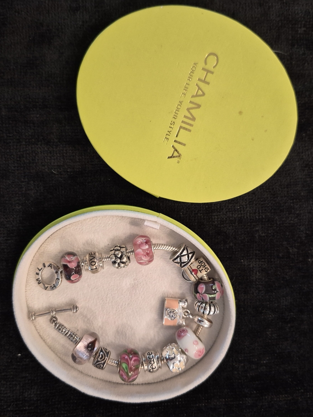 Chamilla Pink Glass Bead Charm Bracelet